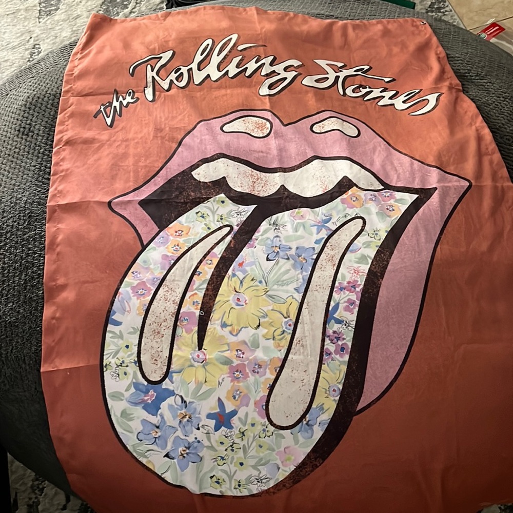 A wall hanging of The Rolling Stones